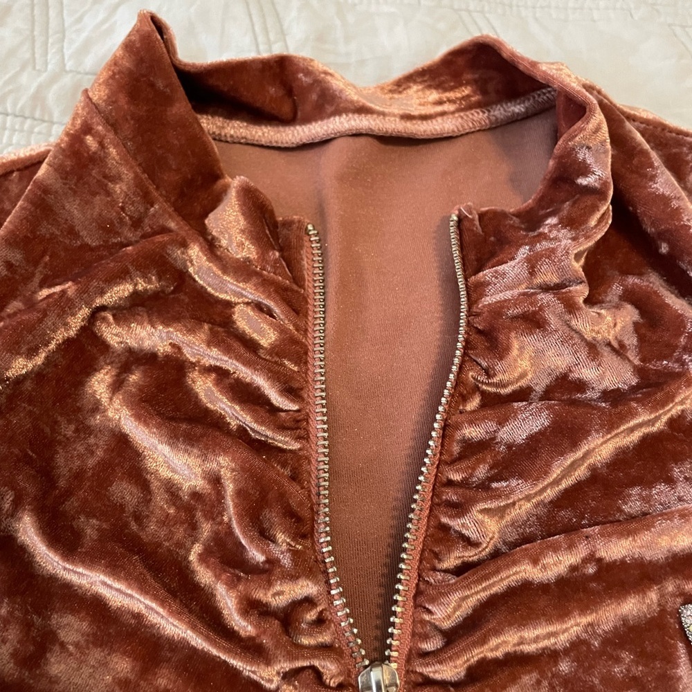 Velvet Zip-Front Jacket with Crystal CC Logo - unbranded - Picture 3 of 5